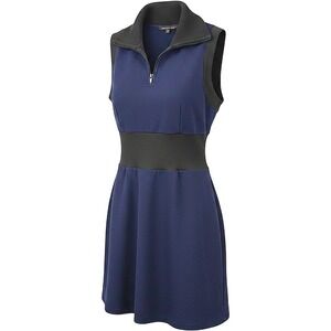 Zara Sleeveless Quarter Zip Ribbed Waist Fit and Flare‎ Dress Navy Blue Small